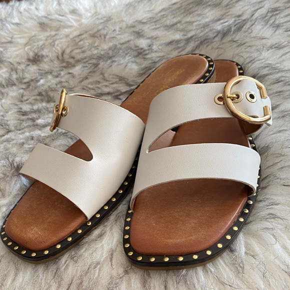 COACH and Four leather strappy White and Gold Slide Sandals - Picture 9 of 12
